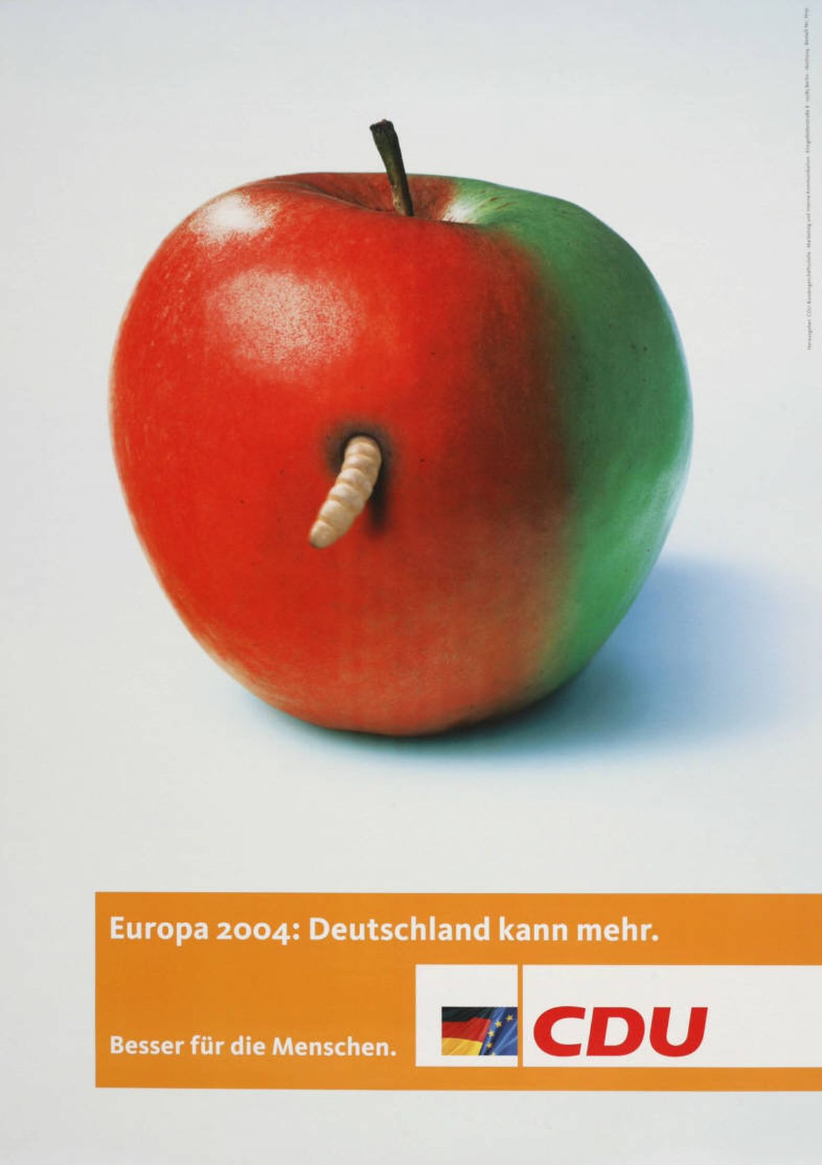Накануне европейских выборов 2004 года в Германии тогдашние оппозиционные Христианские демократы (CDU) изобразили в своей рекламе правящую коалицию социал-демократов и «зеленых» в виде гнилого яблока.