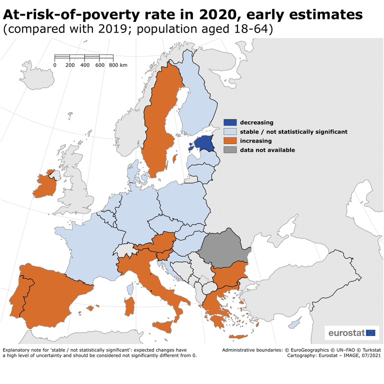 Vaesusriskis elavate inimeste muutused Euroopa Liidu riikides.