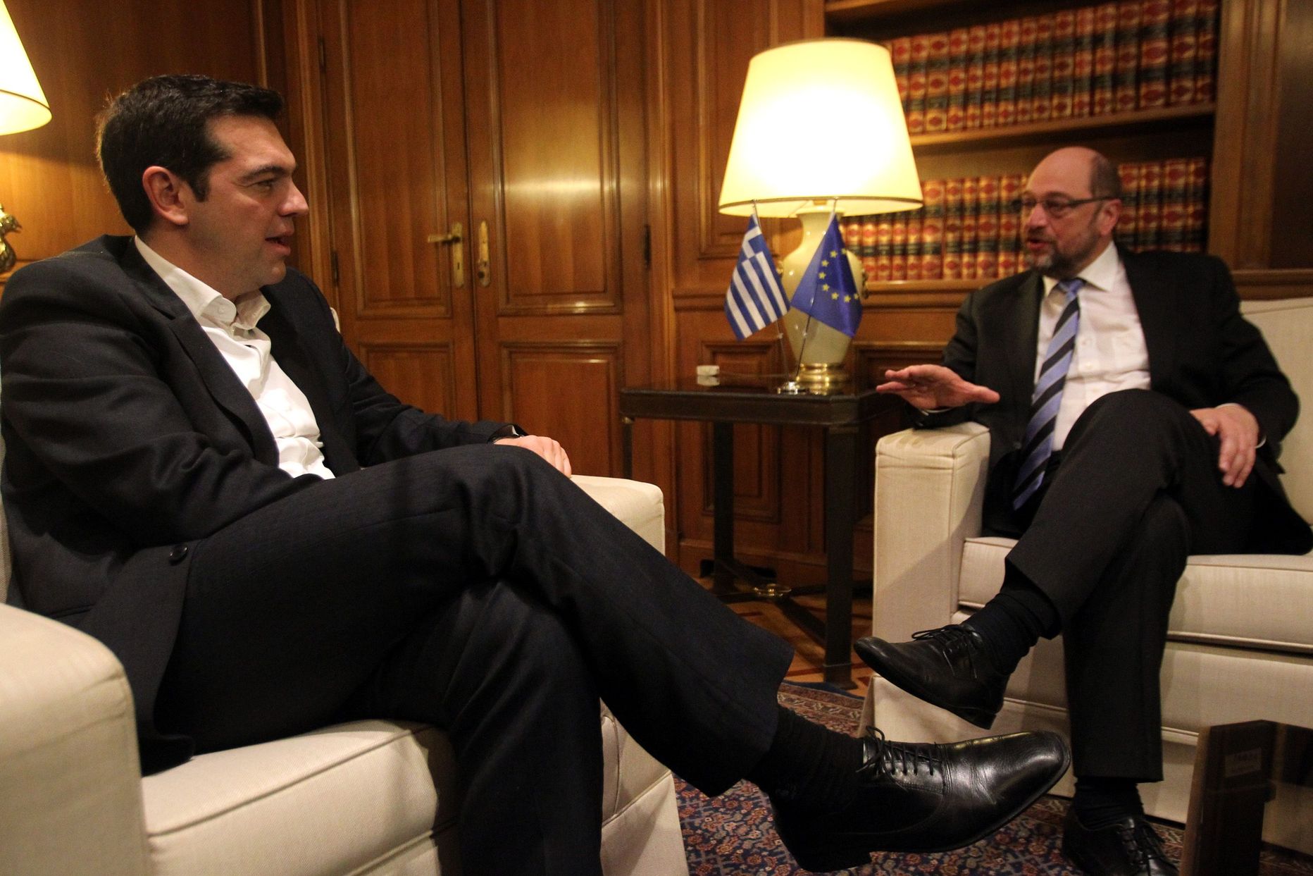 Kreeka peaminister Alexis Tsipras (vasakul) ja Euroopa parlamendi president Martin Schulz.