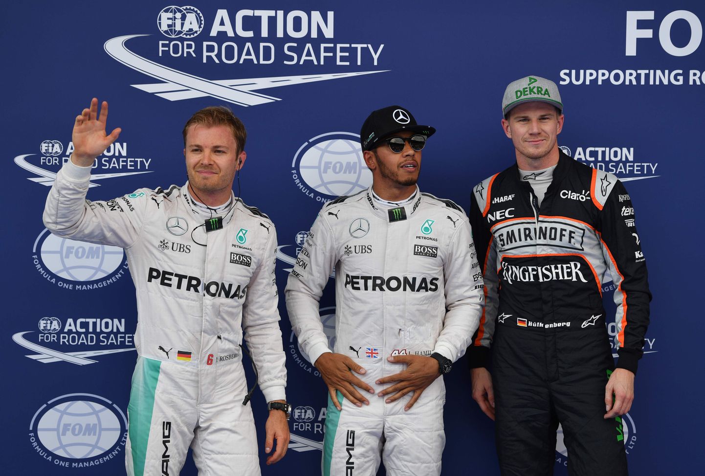 Vasakult: Nico Rosberg, Lewis Hamilton ja Nico Hülkenberg.