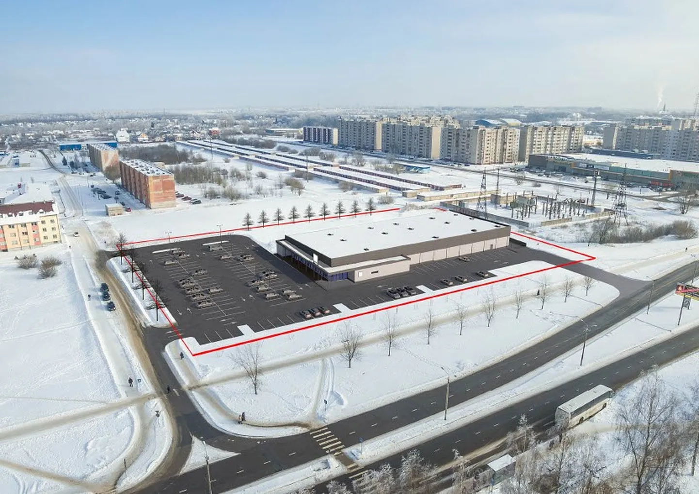 Narva Kangelaste prospektile kavandatava Lidli uue kaupluse eskiis.