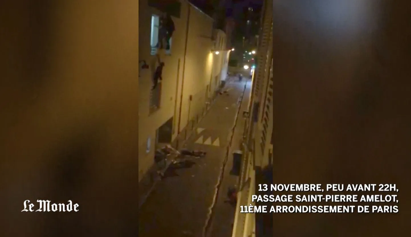 Kaader Le Monde´i ajakirjaniku videost, millel on Bataclani kontserdipaik