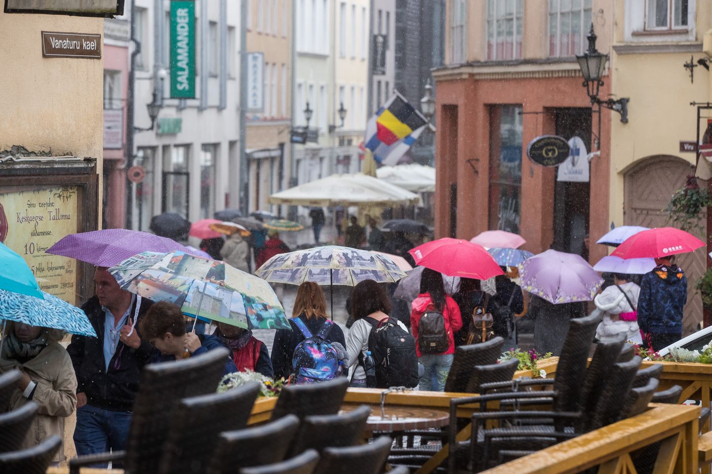 Tallinn. 06AUG17. Teist päeva sajab Tallinnas lausvihma. Turistid, vihm, vihmavarjud. Foto: Erik Prozes, Postimees