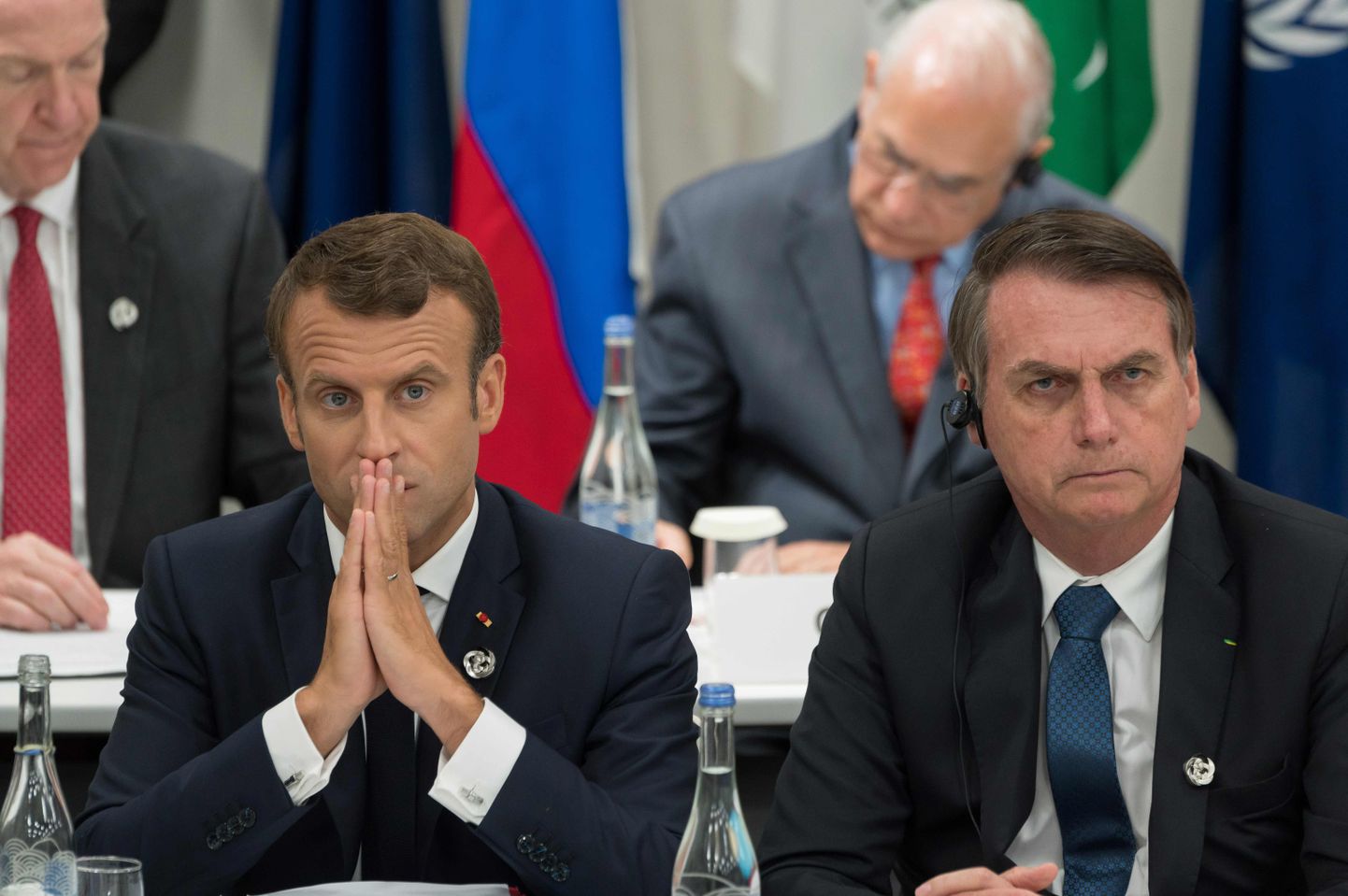 Prantsuse president Emmanuel Macron (vasakul) ja Brasiilia president Jair Bolsonaro 28. juunil Jaapanis Osakas G20 tippkohtumisel.