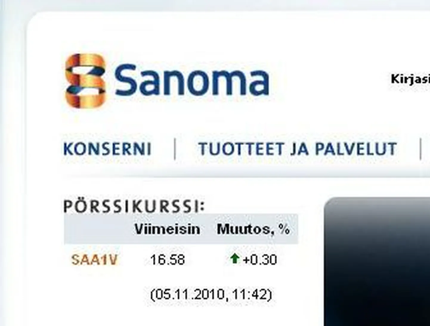 Nagu näitab siinne ekraanisalvestus veebiküljelt sanoma.com, oli täna keskpäeval Sanoma kontserni aktsiahind kerges kasvutrendis