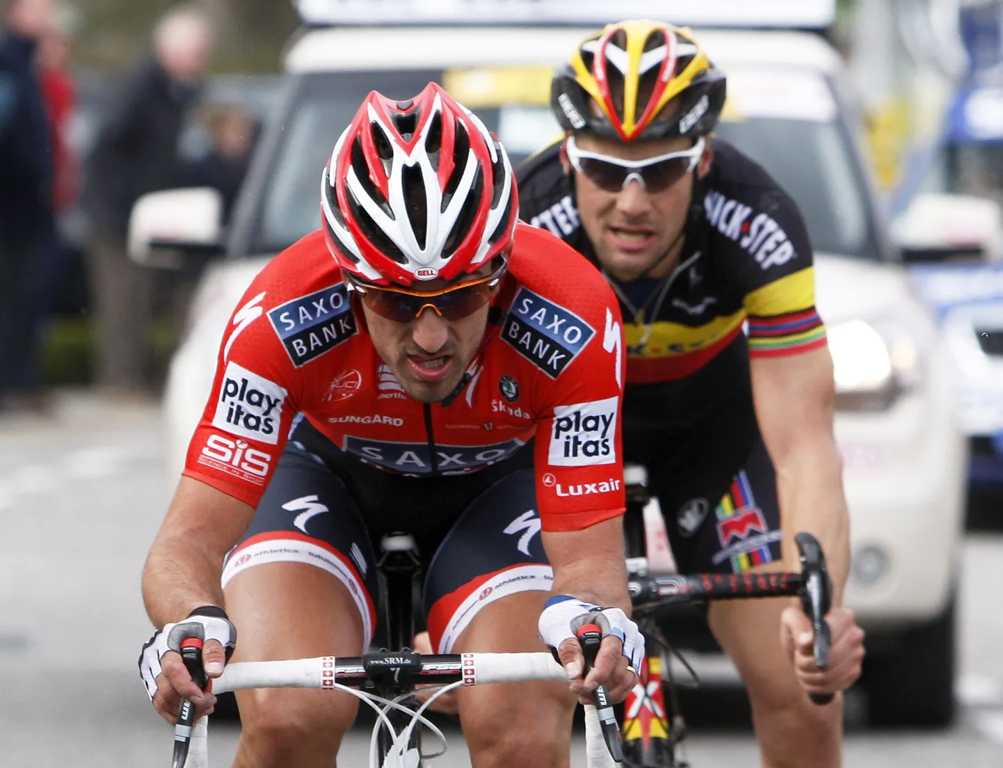 Fabian Cancellara (vasakul) ja Tom Boonen Flandria tuuril võistlemas