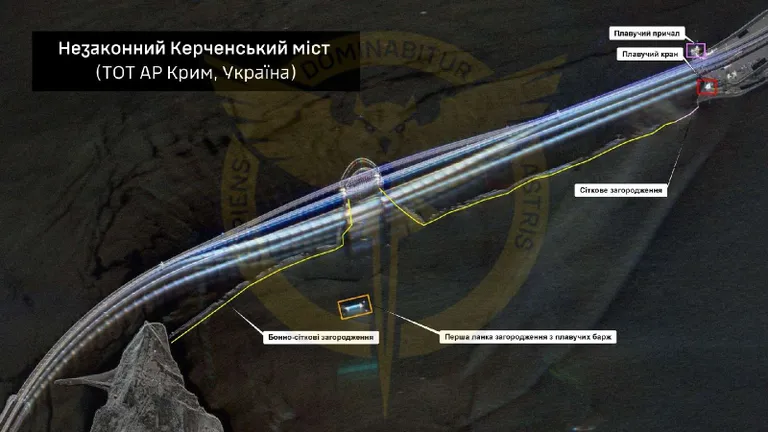 GURi avaldatud pilt Kertši sillast Krimmi ja Venemaa vahel, millele on kantud olulised sihtmärgid.
