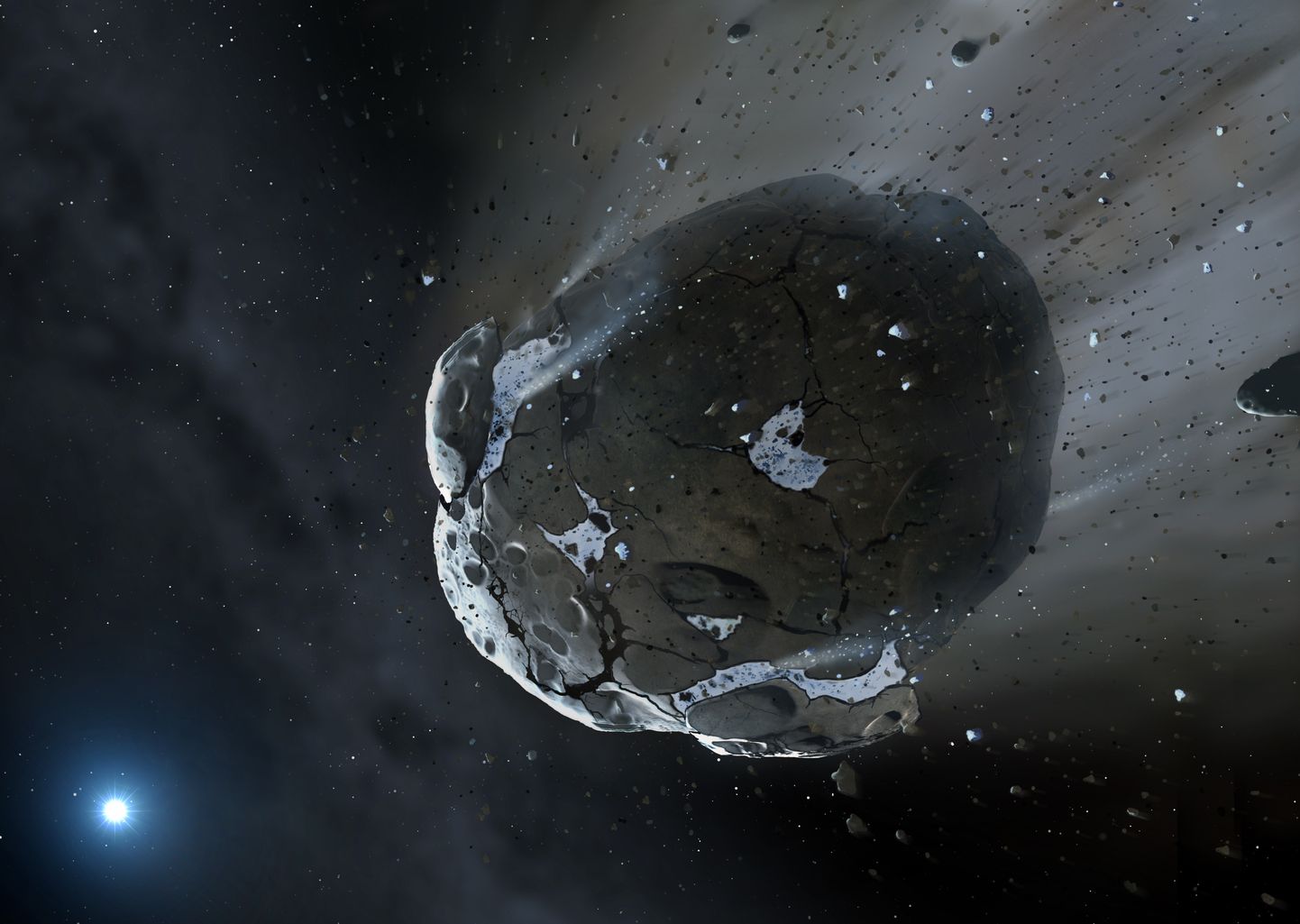 Kunstniku kujutis Maale langevast meteoriidist.