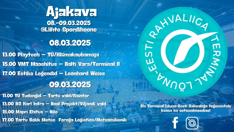 Korvpalli Terminal Lõuna-Eesti Rahvaliiga mängupäevad 8.-9. märtsil
