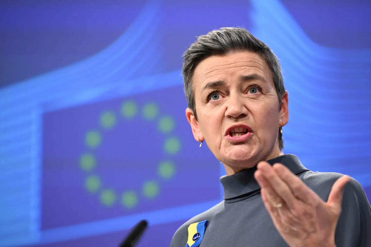 Euroopa konkurentsivolinik Margrethe Vestager 5. märtsil 2024 Brüsselis pressikonverentsil.