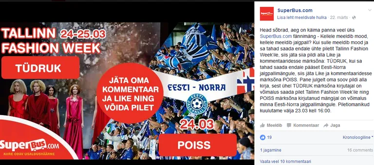 SuperBus lisas samal õhtul Facebooki kaks postitust loosikampaania kohta.