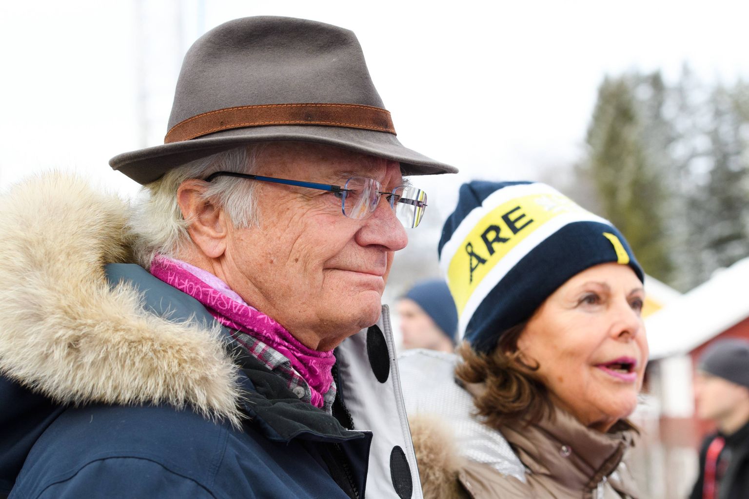 Rootsi kuningas Carl XVI Gustaf ja kuninganna Silvia vaatamas 10. veebruaril 2019 Åres mäesuusatamise maailmameistrivõistlusi