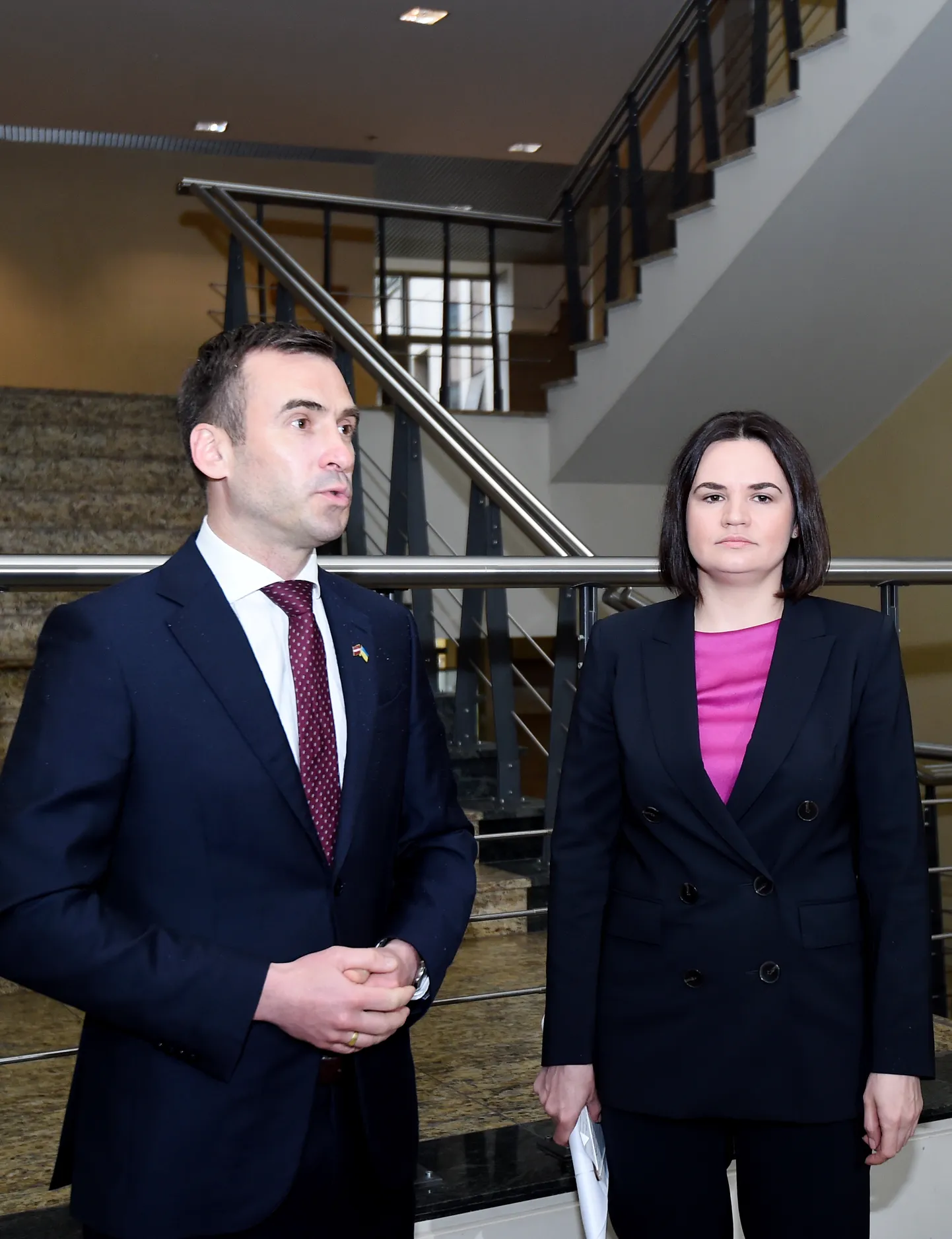 Baltkrievijas demokrātiskās kustības līdere Svjatlana Cihanouska un Rīgas domes priekšsēdētājs Mārtiņš Staķis tikšanās laikā Rīgas domē.