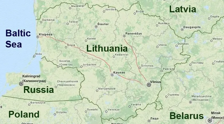 Leedu ja Venemaa Kaliningradi oblast kaardil