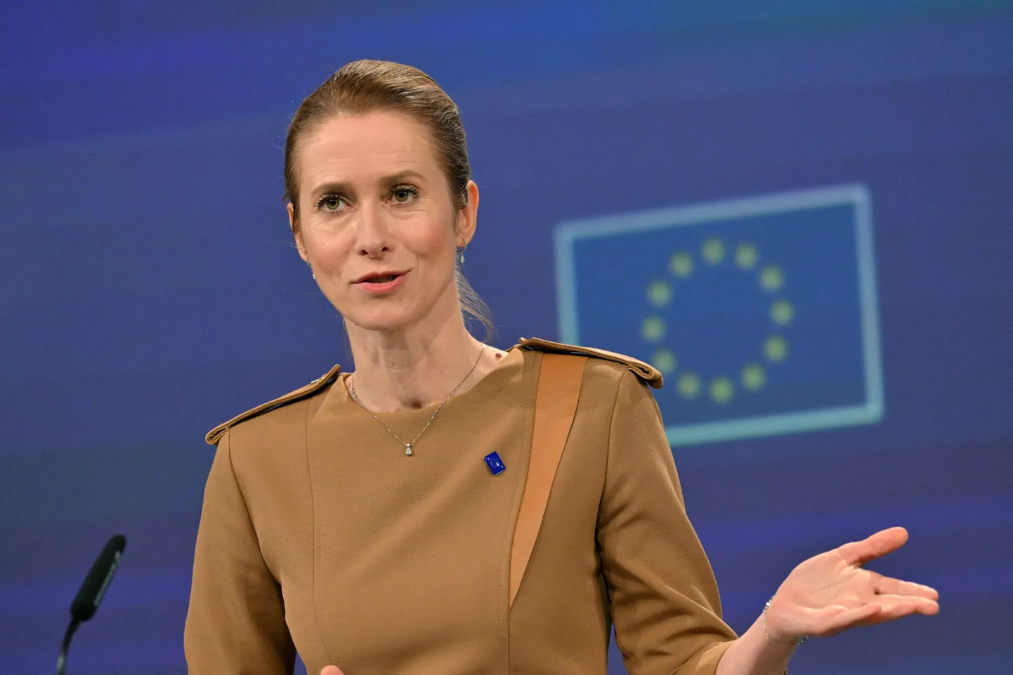 ELi välispoliitika kõrge esindaja Kaja Kallas täna Brüsselis pressikonverentsil.