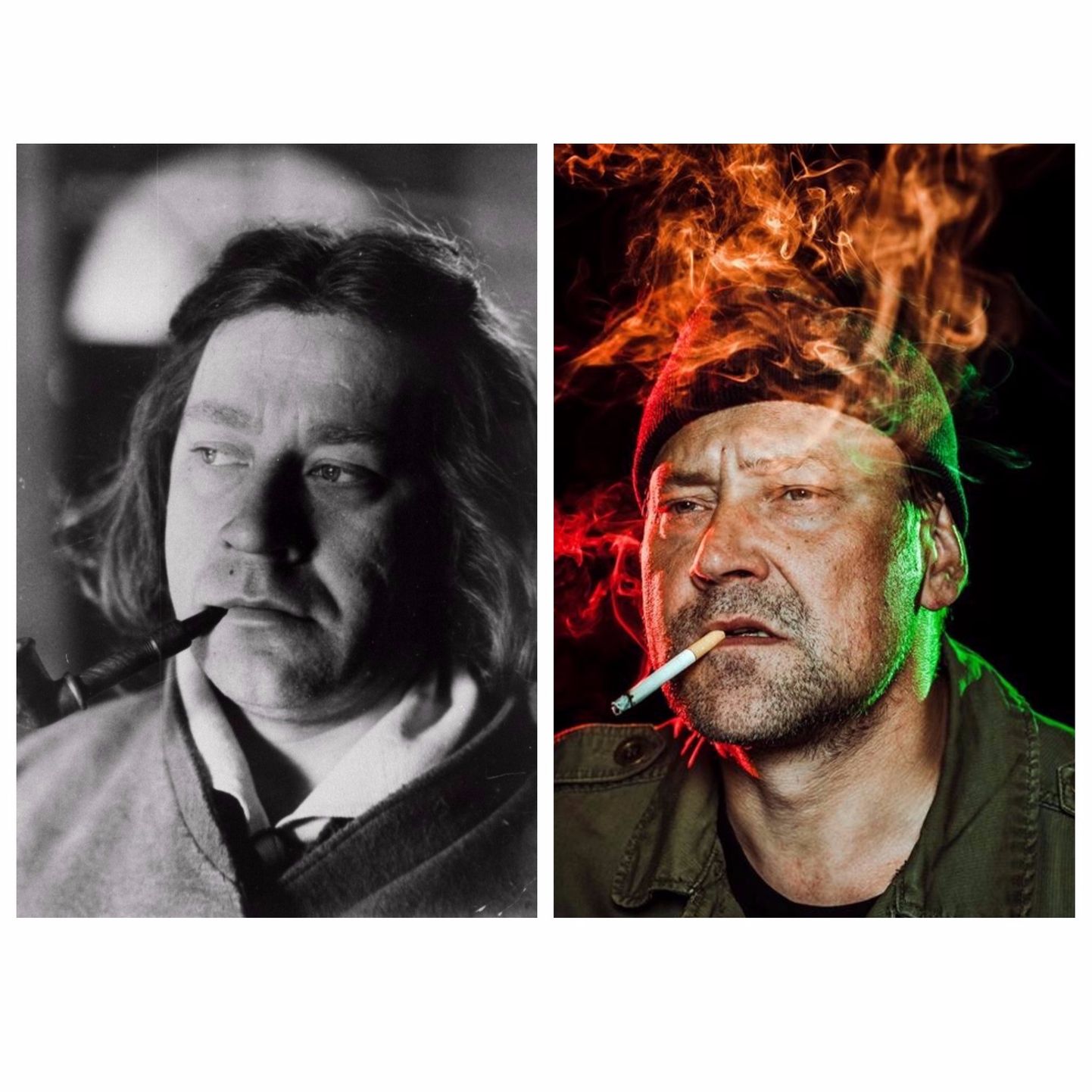 Tõnu Kark (vasakul) filmis «Puud olid» 1985. aastal ja Üllar Saaremäe (paremal) 2017. aastal lavastuses «Lendas üle käopesa»