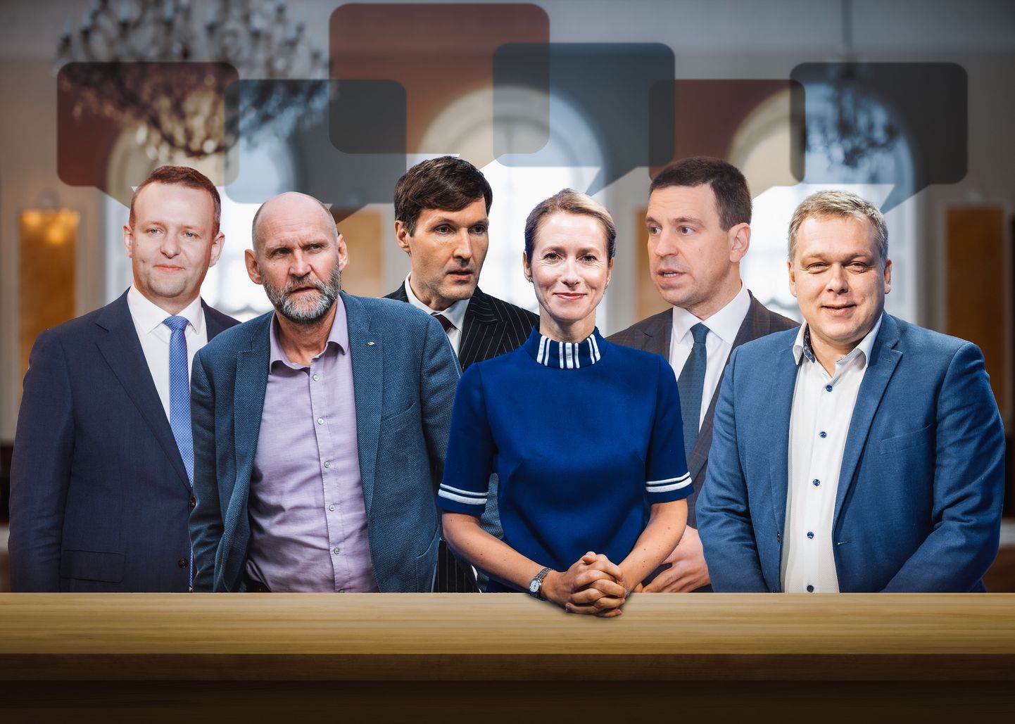 Postimehe valimisdebatil osalejad Helir-Valdor Seeder, Kaja Kallas, Martin Helme, Lauri Hussar ja Lauri Läänemets.
