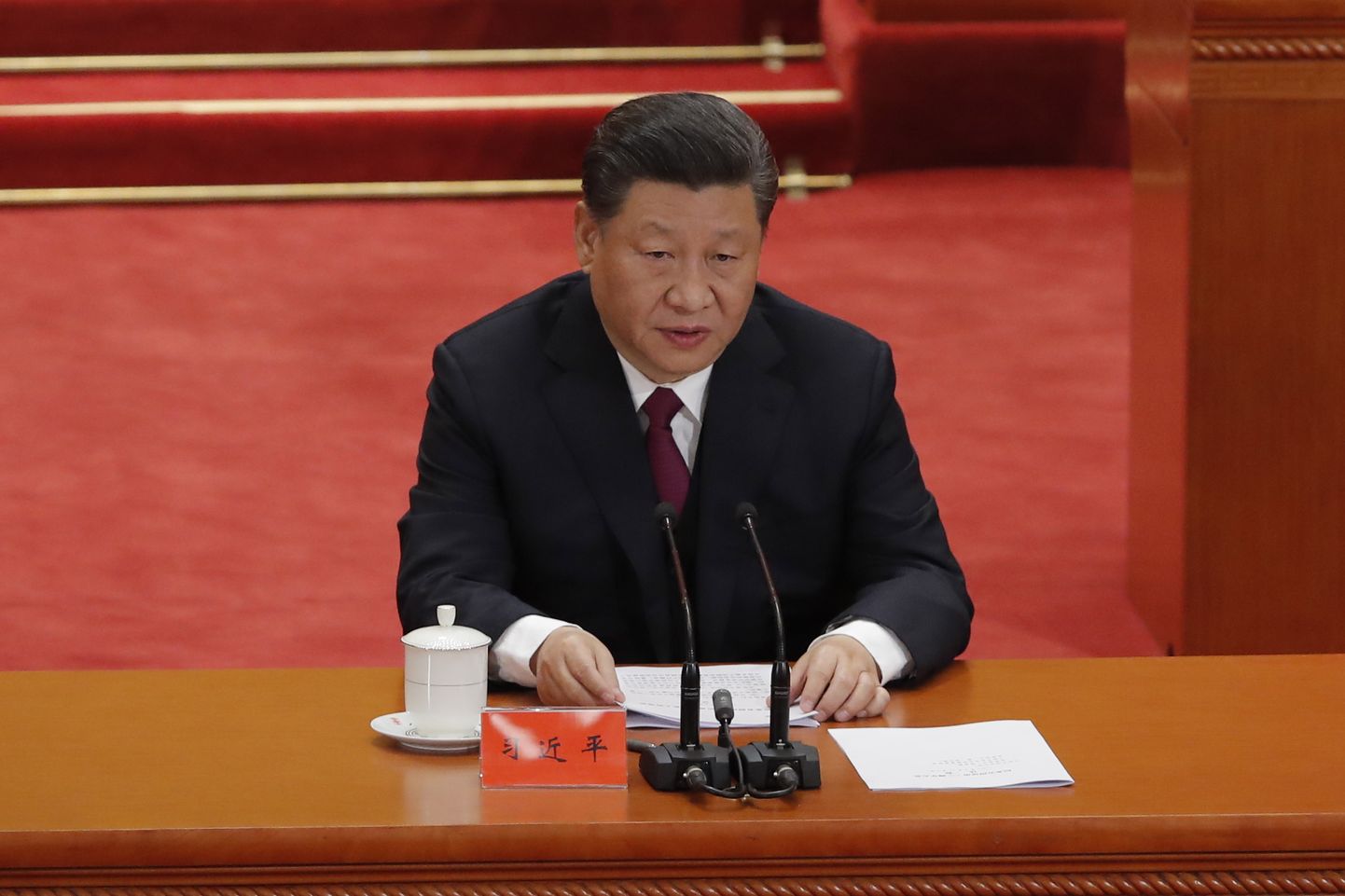 Hiina president Xi Jinping teisipäeval Pekingi Suures Rahvapalees 4. mai liikumise 100. aastapäeva puhul kõnet pidamas.